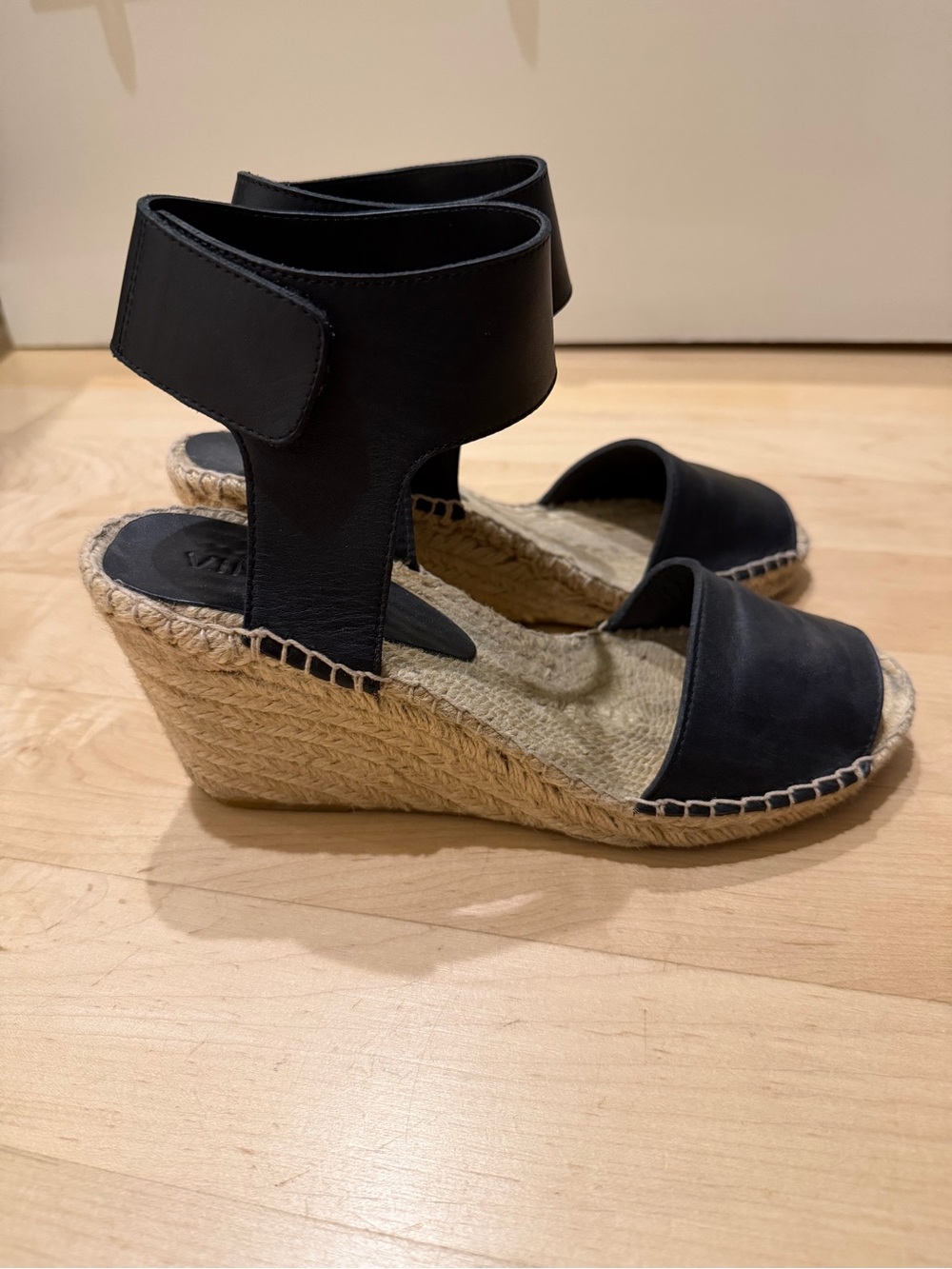 Vince Black Espadrille Wedge Sandals with Ankle Wrap